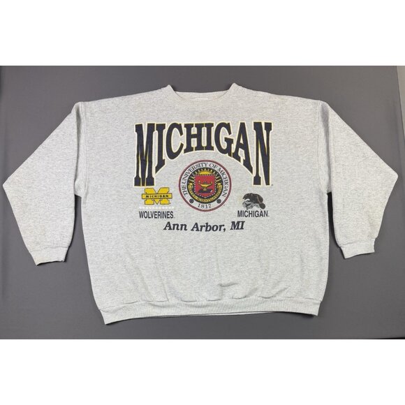 Rare Vintage 90s University Of Michigan Wolverines Ann Arbor Crewneck Sweater - Picture 1 of 15